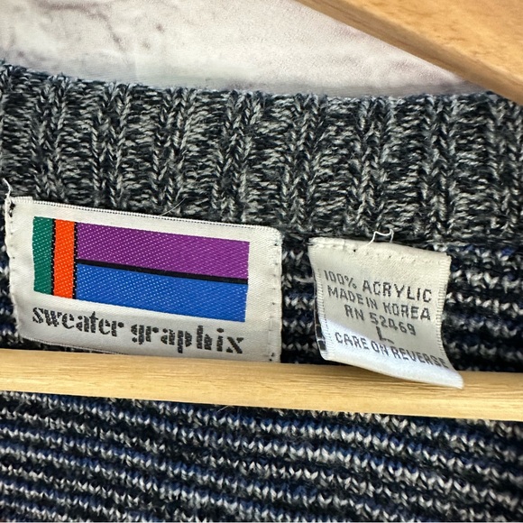 Vintage Women’s Large Gray Blue Knit Cardigan Sweater GrannyCore - Picture 3 of 5